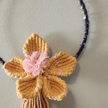 Load image into Gallery viewer, MUSTARD YELLOW &amp; PINK MACRAME FLOWER