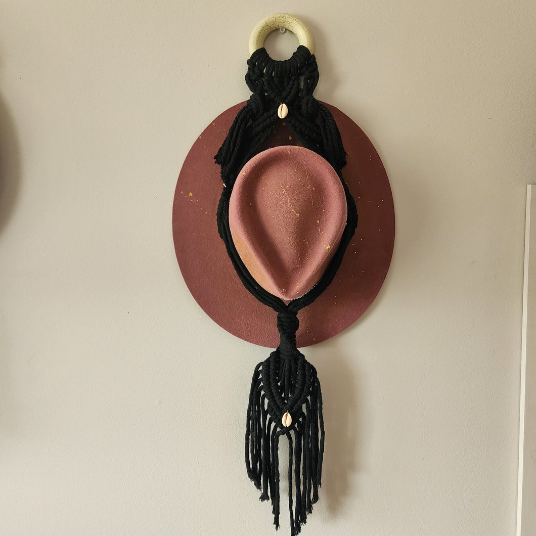 BOHEMIAN LARGE RING BLACK MACRAME HAT HANGER