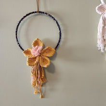 Load image into Gallery viewer, MUSTARD YELLOW &amp; PINK MACRAME FLOWER