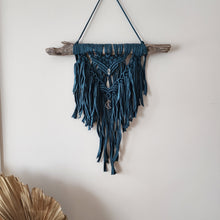 Load image into Gallery viewer, Dark Teal Crescent Moon Macrame Wall Hanging