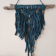 Load image into Gallery viewer, Dark Teal Crescent Moon Macrame Wall Hanging