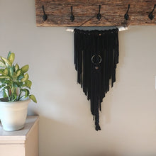 Load image into Gallery viewer, Black Macrame &amp; Textile Wood Wall Hanging