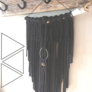 Black Macrame & Textile Wood Wall Hanging