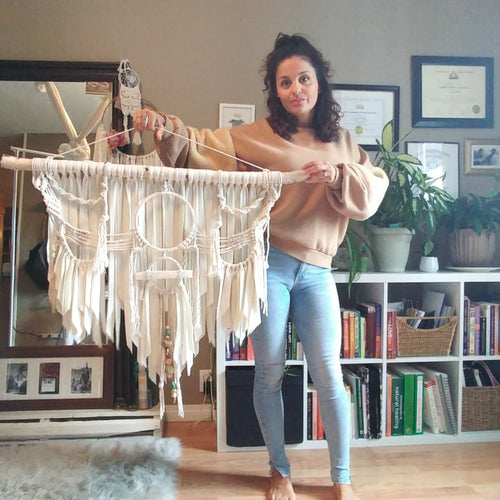 White Selenite Boho Macrame Wall Hanging