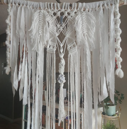 White Celestite & Kynite Boho Macrame Wall Hanging