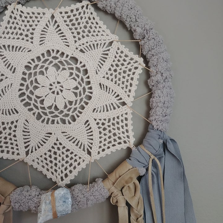 Dusty Blue Circular Leather Crochet