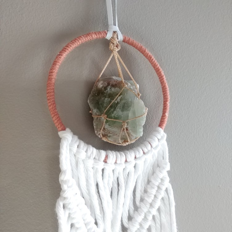 White With Raw Calcite Macrame